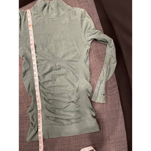 Athleta Green Pullover Mockneck Ruched Sweater with Thumbholes Sz M - Picture 9 of 10